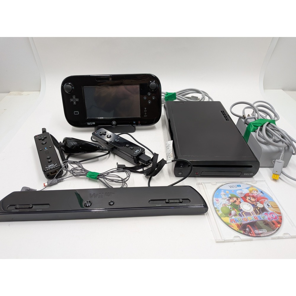 Nintendo Wii U 32GB Deluxe Black Console Bundle Mario Party 10 2 Wii Remotes